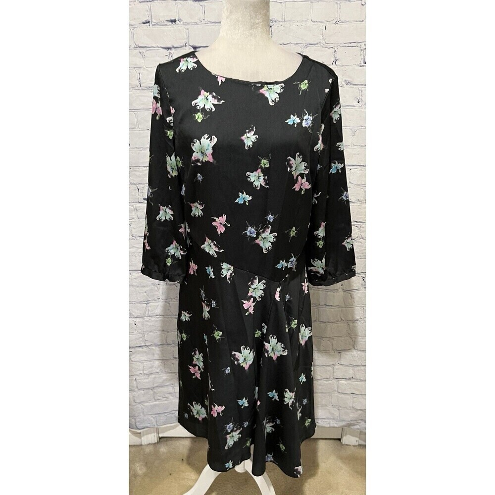 Banana Republic Black Watercolor Floral Dress Size 12 - Picture 2 of 9